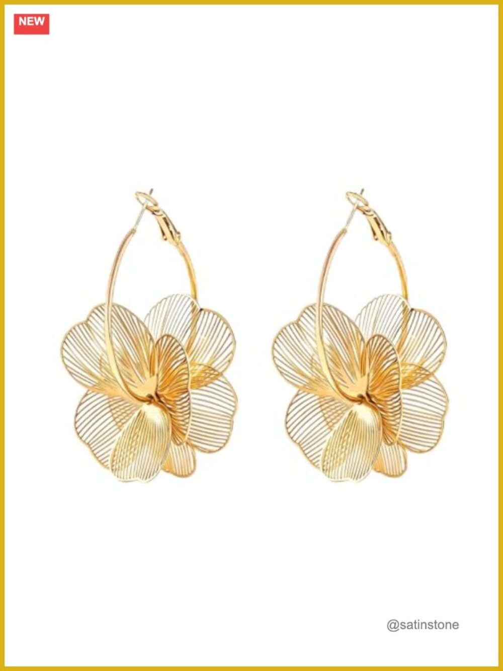 Gold Dangle Flower Earrings for Women Trendy Statement Hoop